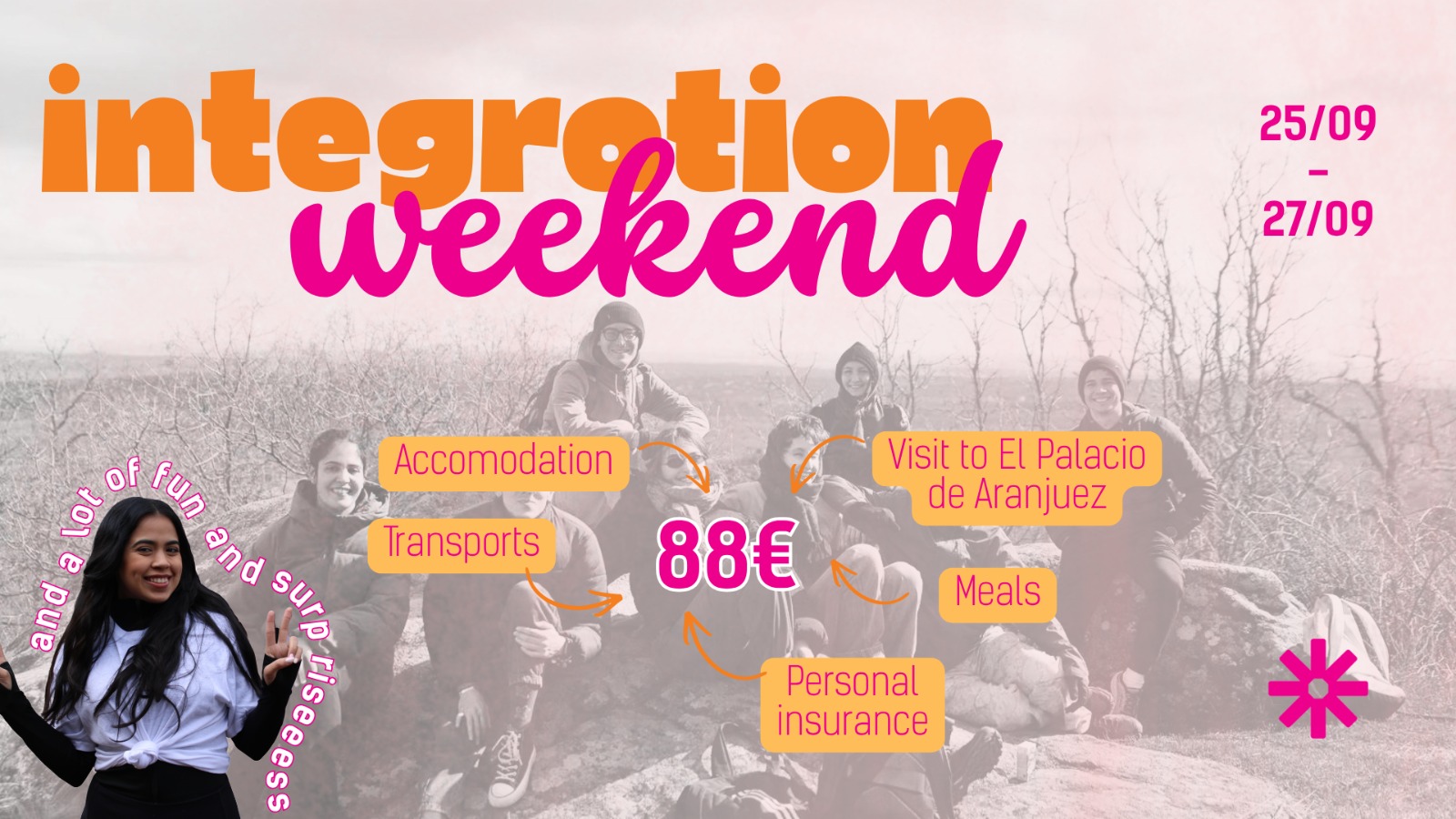 Integration Weekend. 4-6 octubre. Foto de un grupo de personas voluntarias y estudiantado internacional.